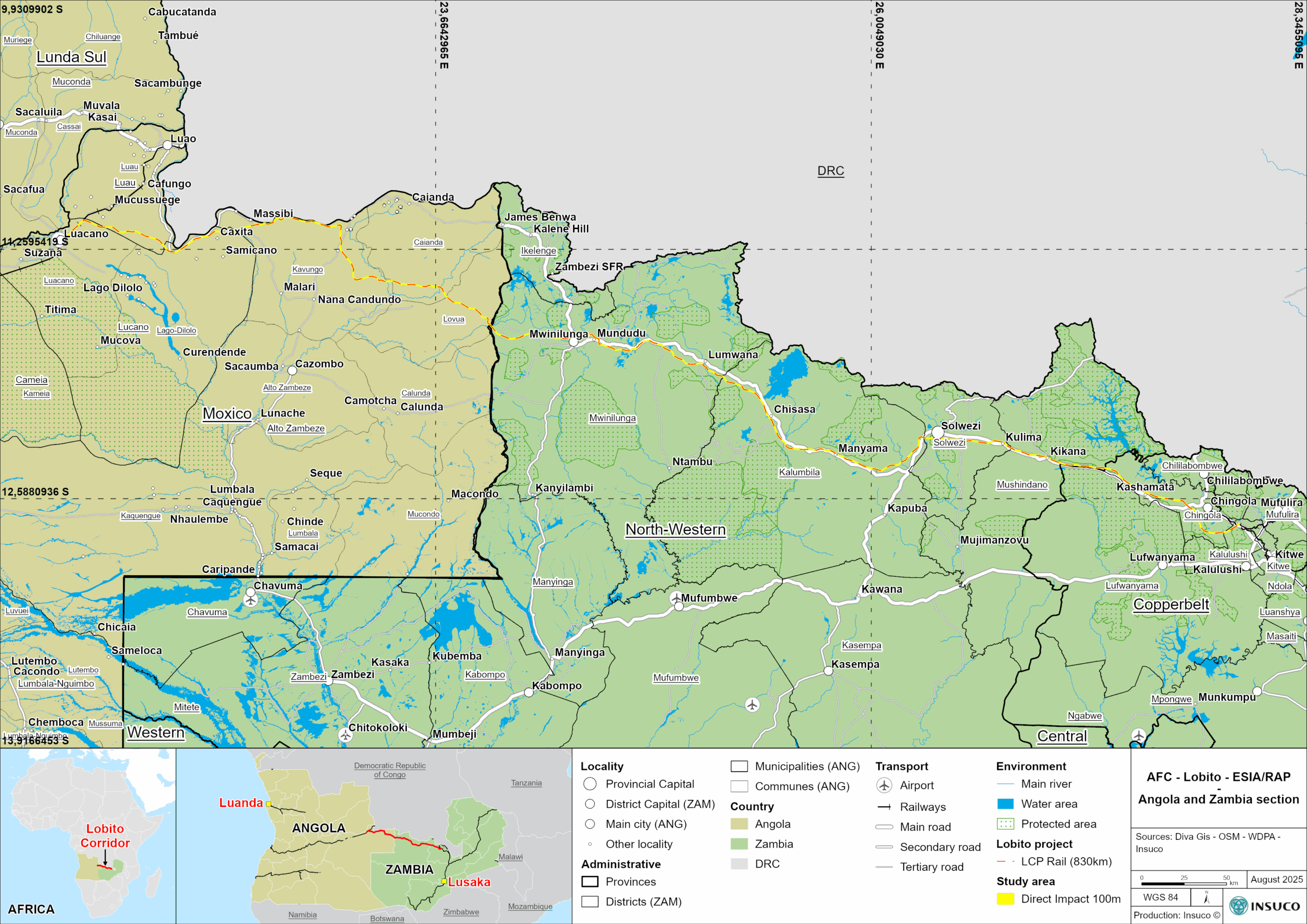 Carte du projet de rail Angola-Zambie
